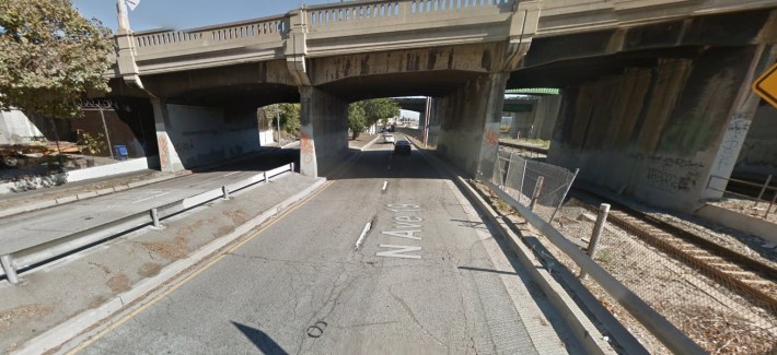 Avenue 19 striped for four lanes in 2012. Image via Google street view