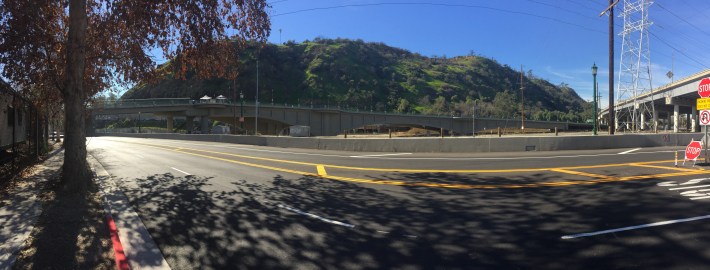 Panorama view of the new Riverside-Figueroa Bridge from Avenue 19