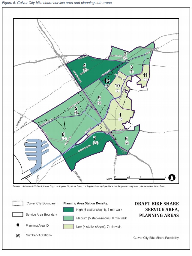 Recommended bike-share service area, including Culver City and surrounding areas. Image via feasibility study