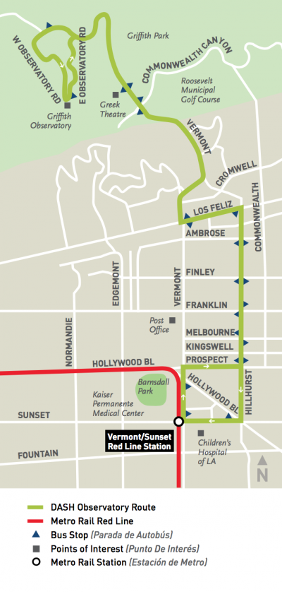 LADOT DASH Observatory Shuttle map - image via The Source