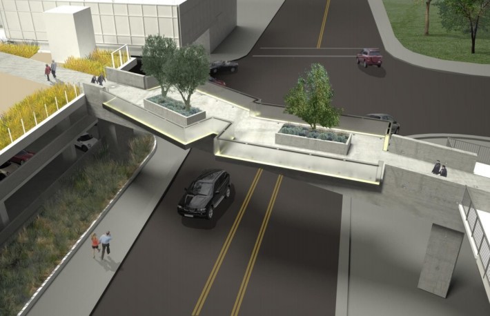 Metro's rendering of the planned Regional Connector pedestrian bridge over Hope Street. Image via Metro staff report