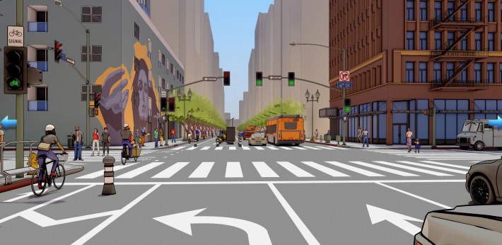 Rendering of protected bike lane planned for Spring Street in downtown L.A.