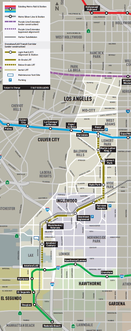 Map of Metro Crenshaw/LAX light rail line. Image via Metro fact sheet