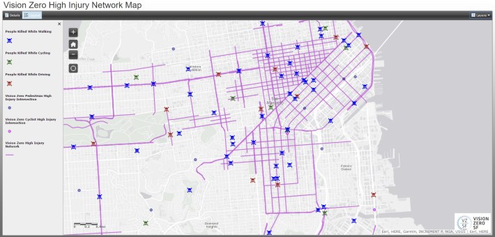 Screen shot of San Francisco's Vision Zero map