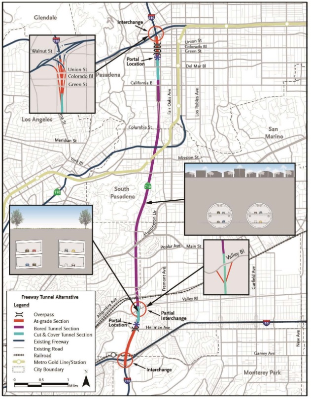 Map of the canceled 710 North freeway tunnel project - via Metro