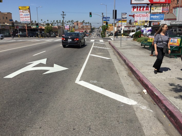 Curb extension at DASH bus stop at Third and New Hampshire