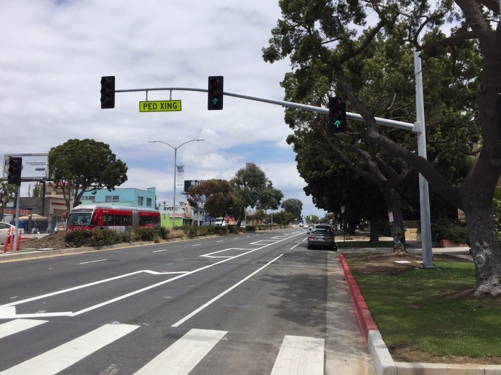 New Venice Boulevard pedestrian crossing signal at