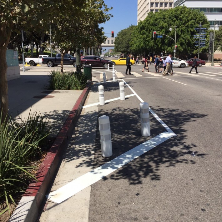 Painted curb extension on Main Street at First Street