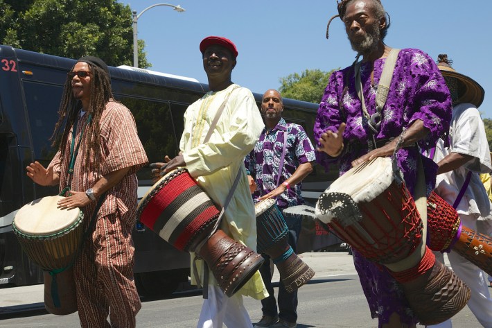 Drummers lead the way. Sahra Sulaiman/Streetsblog L.A.