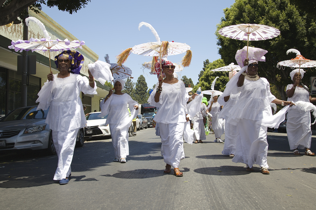 Beauty, grace, power, and spirituality led the way in celebration of the ancestors in Leimert Park Village. Sahra Sulaiman/Streetsblog L.A.