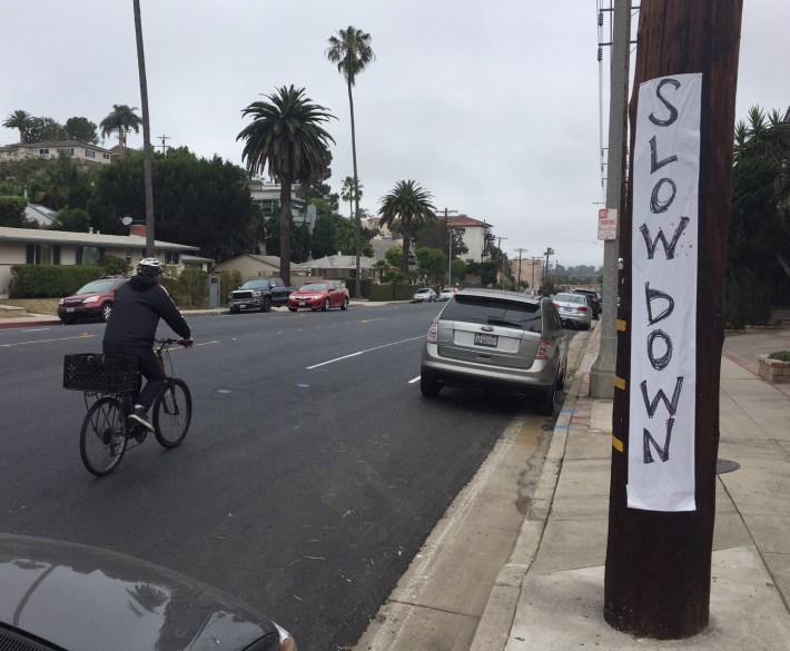 Road diet bike lanes recently being installed on Pershing Drive in Playa Del Rey. Photo by Joe Linton/Streetsblog L.A.
