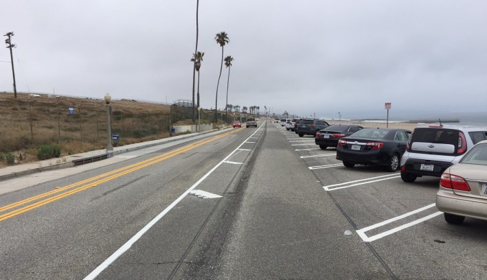 New Vista Del Mar street configuration with removed inland parking and expanded beach-side diagonal parking