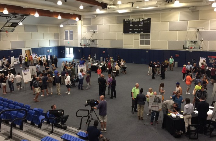 The open house took place in the gym at Windward School