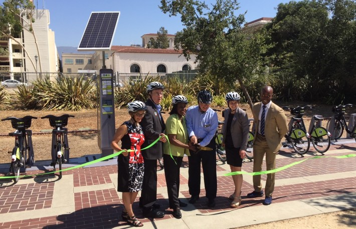 Pasadena bike-share ribbon cutting. Left to right are : Metro Chief Therese