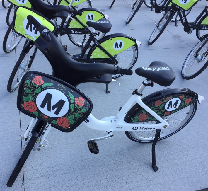 One special rose-themed bicycle among Pasadena's 375-bike bike-share fleet