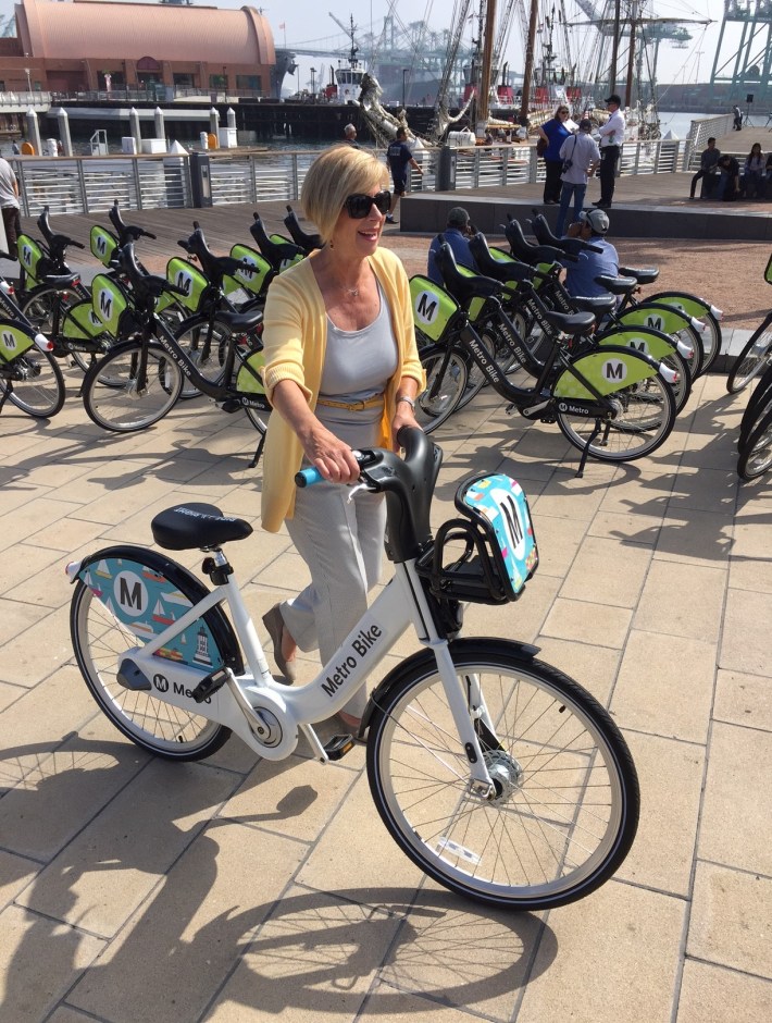 County Supervisor and Metro Boardmember Janice Hahn mentioned that she had not bicycled in a while, but nonetheless led the inaugural ride.
