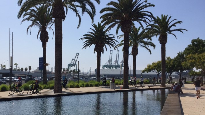 The initial ride showcased the Port's Gateway Plaza Fanfare Fountains