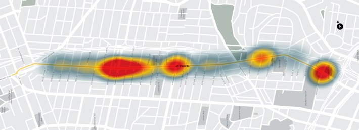 Heat map of serious collision on Temple Street. Image via LADOT