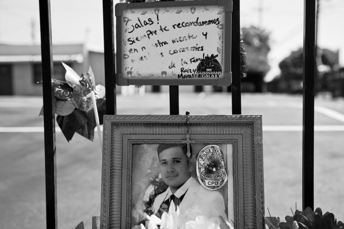 The memorial set up where Jonathan Salas was killed last summer. Sahra Sulaiman/Streetsblog L.A.