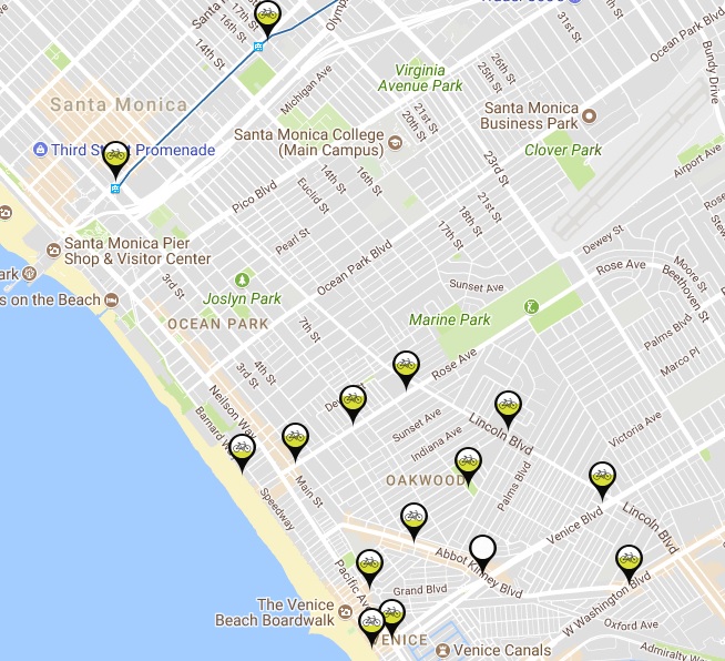 Map of Venice area bike-share stations as of today. Image via Metro Bike Share website