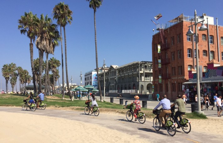 Metro Bike Share riders on the beach bike path