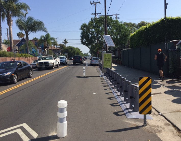 Metro Bike Share docking station ready to be filled - located at Rose Avenue and Main Street
