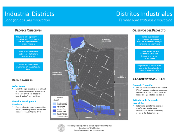 Blue represents areas designated for industrial land uses, with lighter blue areas seen as ideal for lighter industry, biotech, and smaller green businesses. Source: Department of City Planning