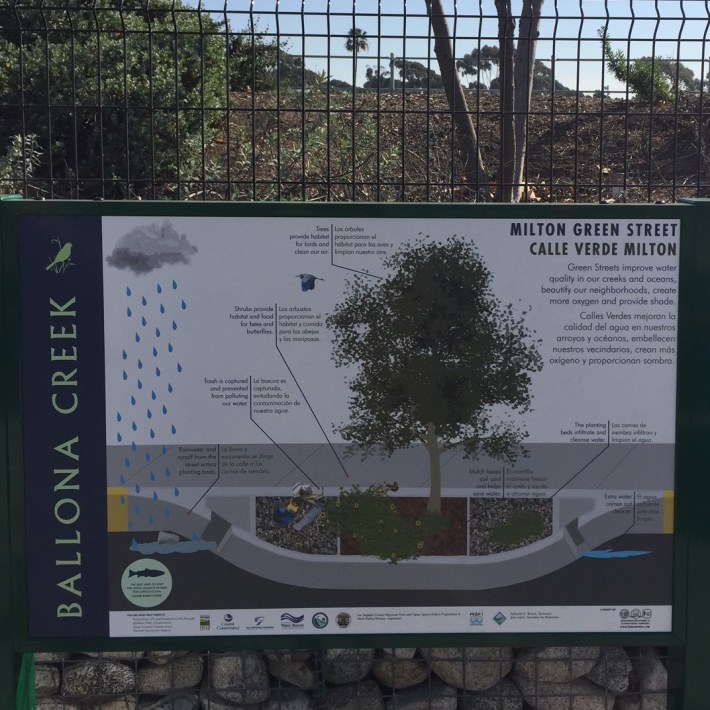 Signage explains how the Milton Green Street cleanses water