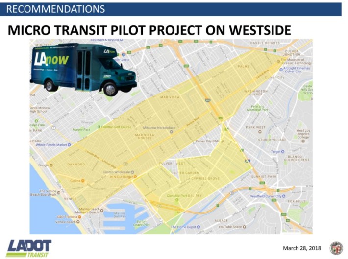 LADOT proposed Westside microtransit pilot. Map via LADOT presentation