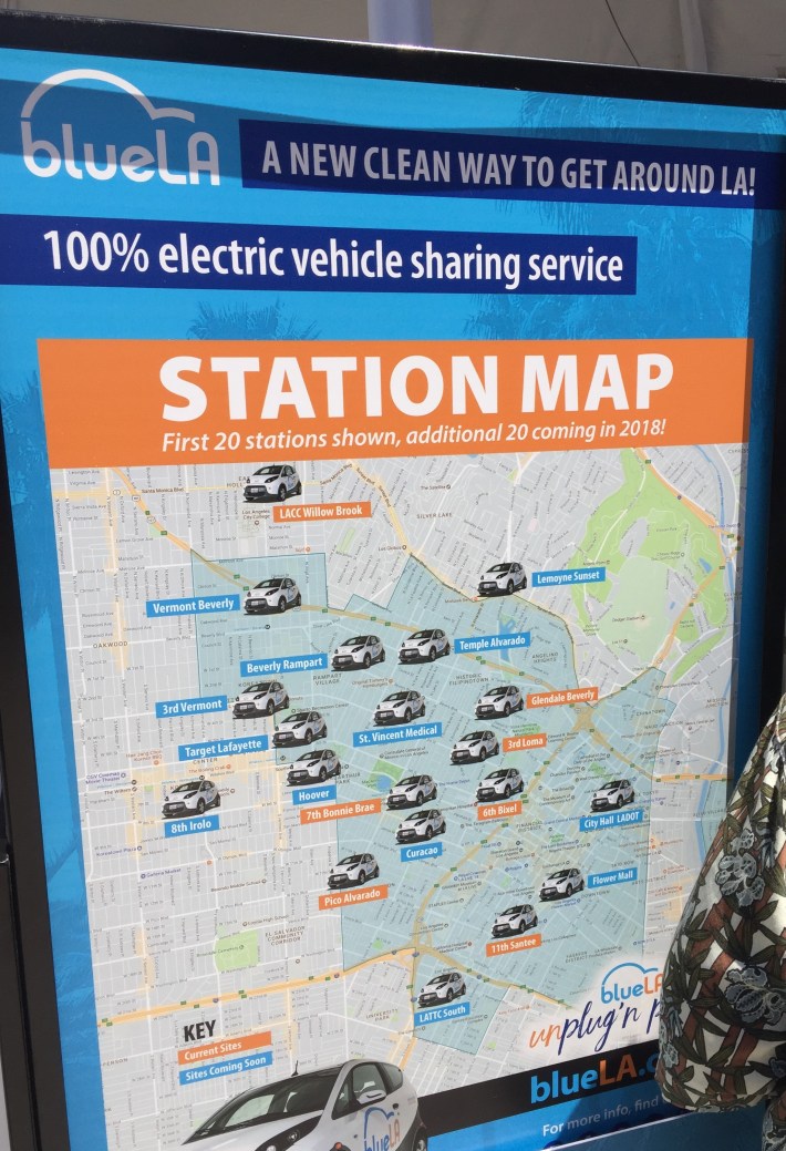 Map of BlueLA electric car-share stations