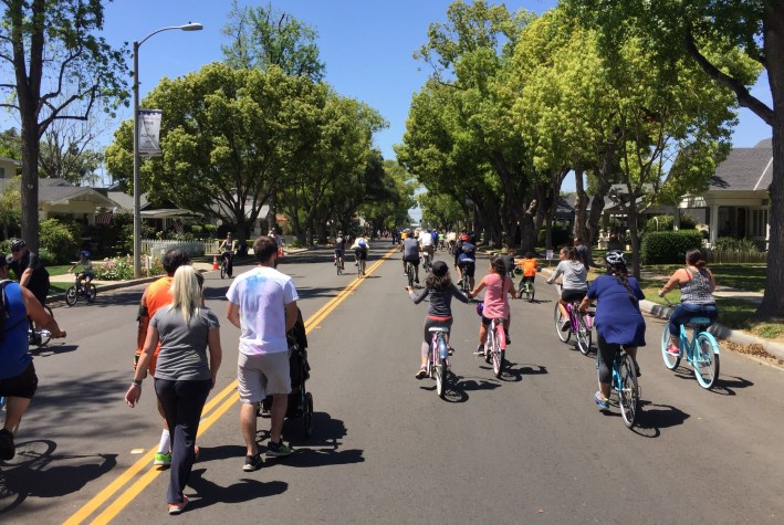 Families enjoying the open streets at yesterday's CicLAvia - Heart of the Foothills