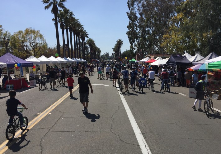 Activity hubs were crowded at CicLAvia - Heart of the Foothills