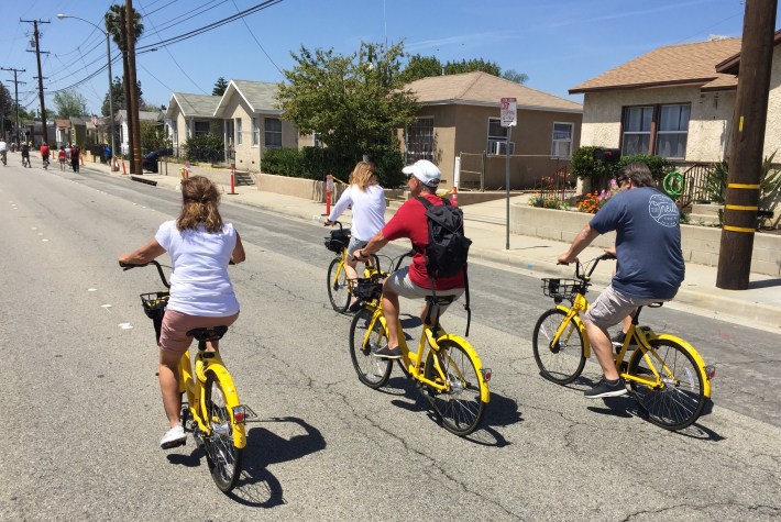 There were plenty of bike-share bicycles at yesterday's open streets event, including ofo's yellow dockless bike-share