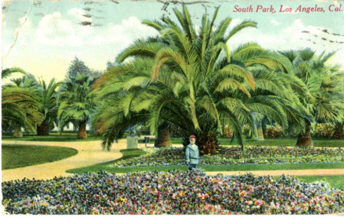 A young white boy walks the paths in South Park. Image from CSUDH digital collection.