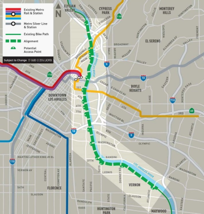 Map of the central L.A. River path project area - via Metro