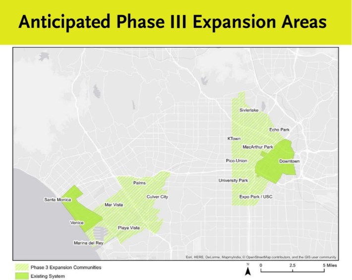 Metro Bike Share expansion is planned for Westside communities and areas near downtown L.A. - map via Metro