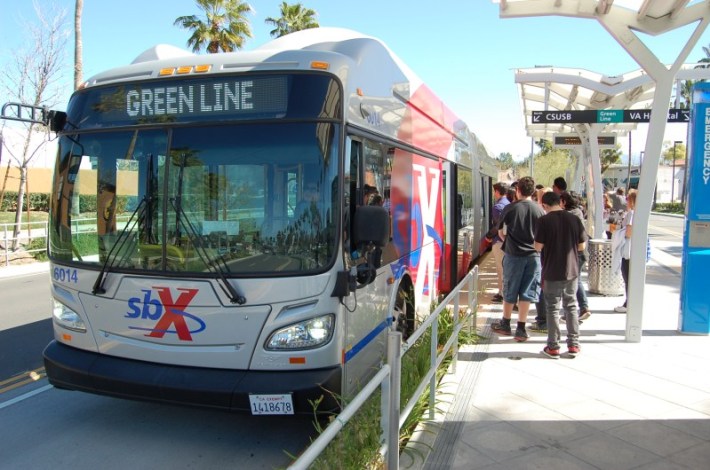 Center-running BRT in San Bernardino. Photo via Omnitrans