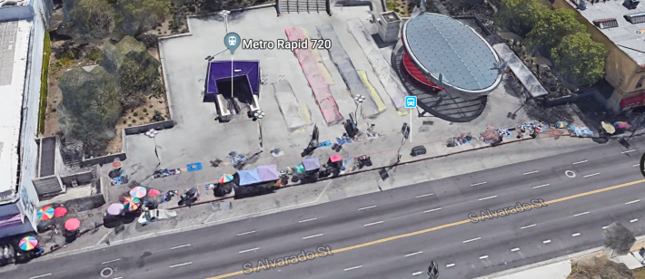 A Google map screenshot captures the plaza in transition - the vending district pilot is up and running while sidewalk vendors continue to vend in the vicinity of the plaza.