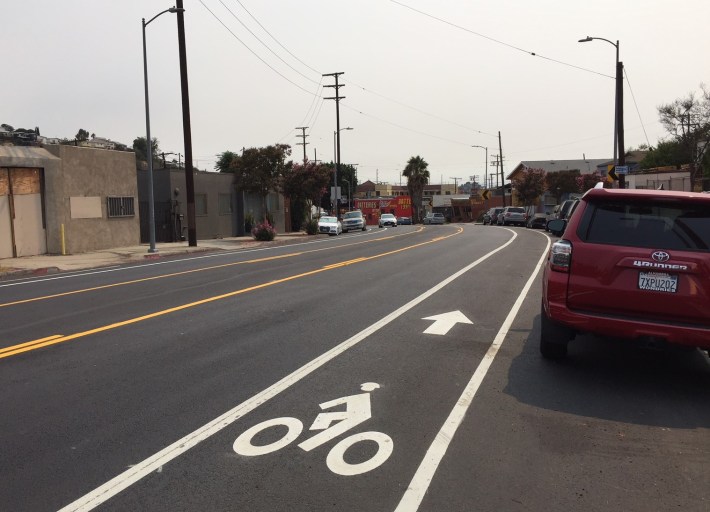 Center turn lane and bike lanes were added to 1.5 miles of Alhambra Avenue