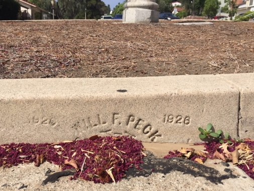 1926 curb stamp marking on Huxley Street at Griffith Park Blvd