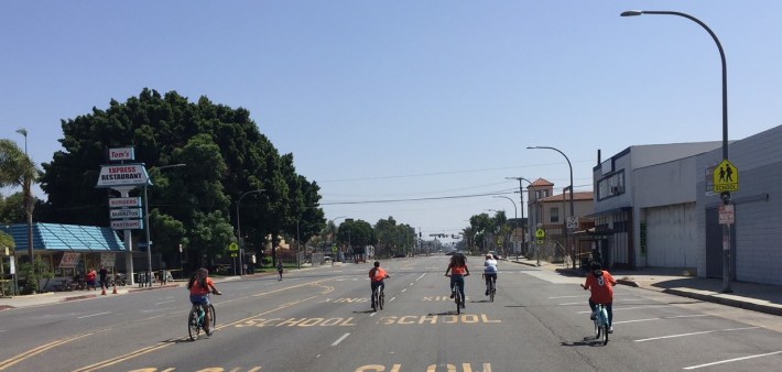 Though attendance was sparse, there were still people out enjoying riding bikes on car-free streets in Huntington Park