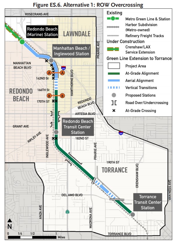 Map of Torrance Green Line Extension alternative 1
