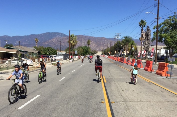 Portions of Azusa Canyon Road were barricaded to allow cars to use one lane while bikes and more used three lanes