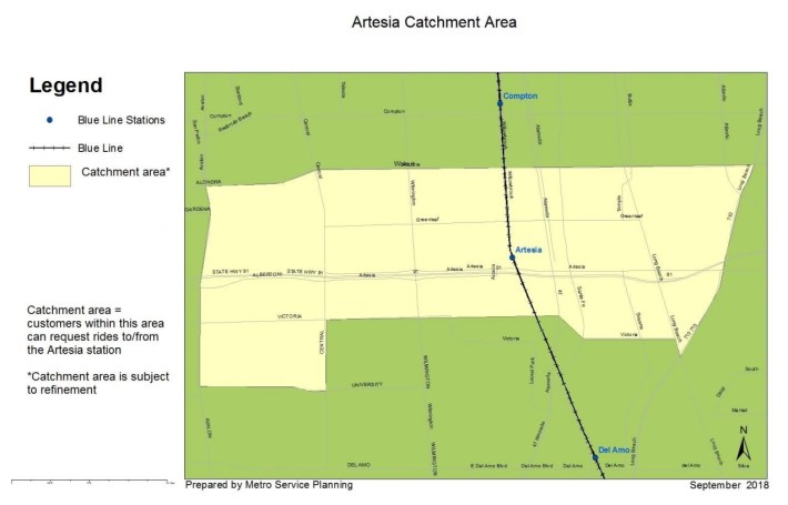 Artesia Blue Line Station Mobility On Demand catchment area