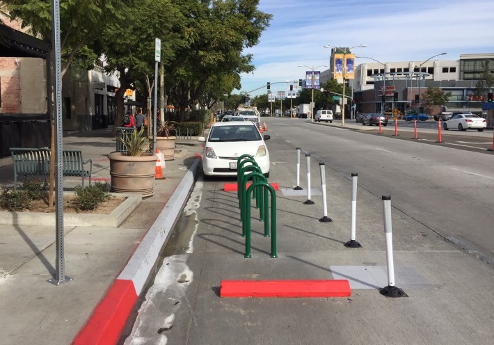 Downtown Culver City's new bike corral on Culver Boulevard near Canfield Avenue