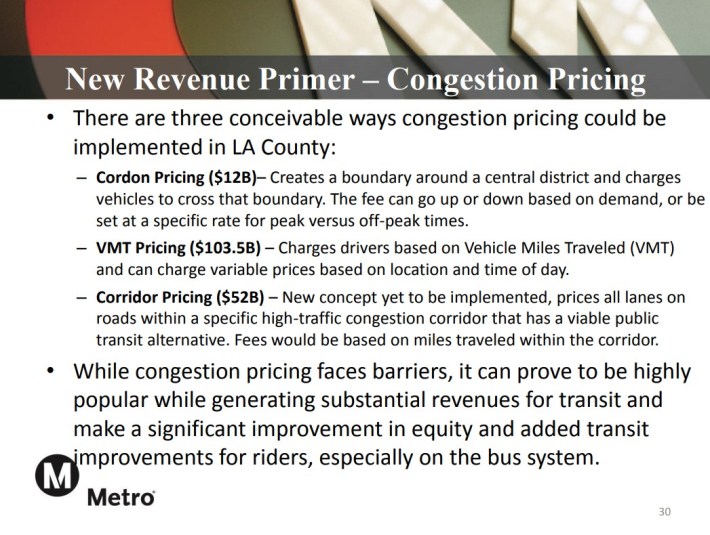 Metro CEO Phil Washington's slide on potential congestion pricing - via Metro presentation