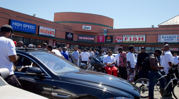 In June, 2017, Nipsey Hussle celebrated the opening of his flagship Marathon smartstore at Slauson and Crenshaw. Sahra Sulaiman/Streetsblog L.A.