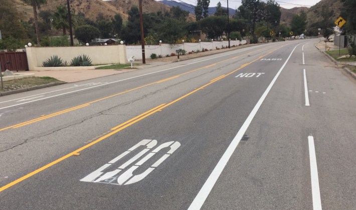 In several areas, LADOT added signs and pavement markings to discourage unsafe passing