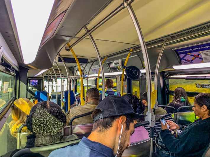 Metro’s 860 express line is filled to capacity as it trekked along the 405 before hitting the 110 FastTrak to Downtown Los Angeles. Photo by Brian Addison.