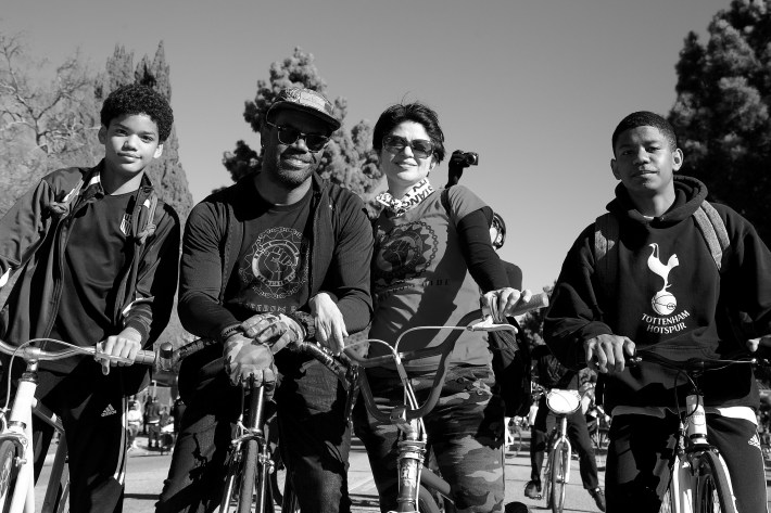 Malcolm and Solomon - sons of Jeremy Swift and Amanda Guillermo Swift - have grown up riding in the parade and now inspire others. Sahra Sulaiman/Streetsblog L.A.